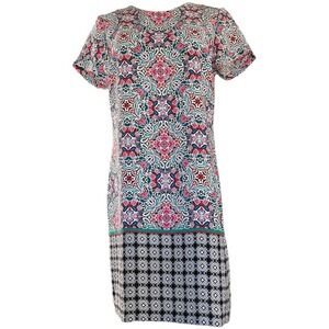 Cynthia Rowley Women's 2 Pink Green Blue Dress Medallion Short Sleeve